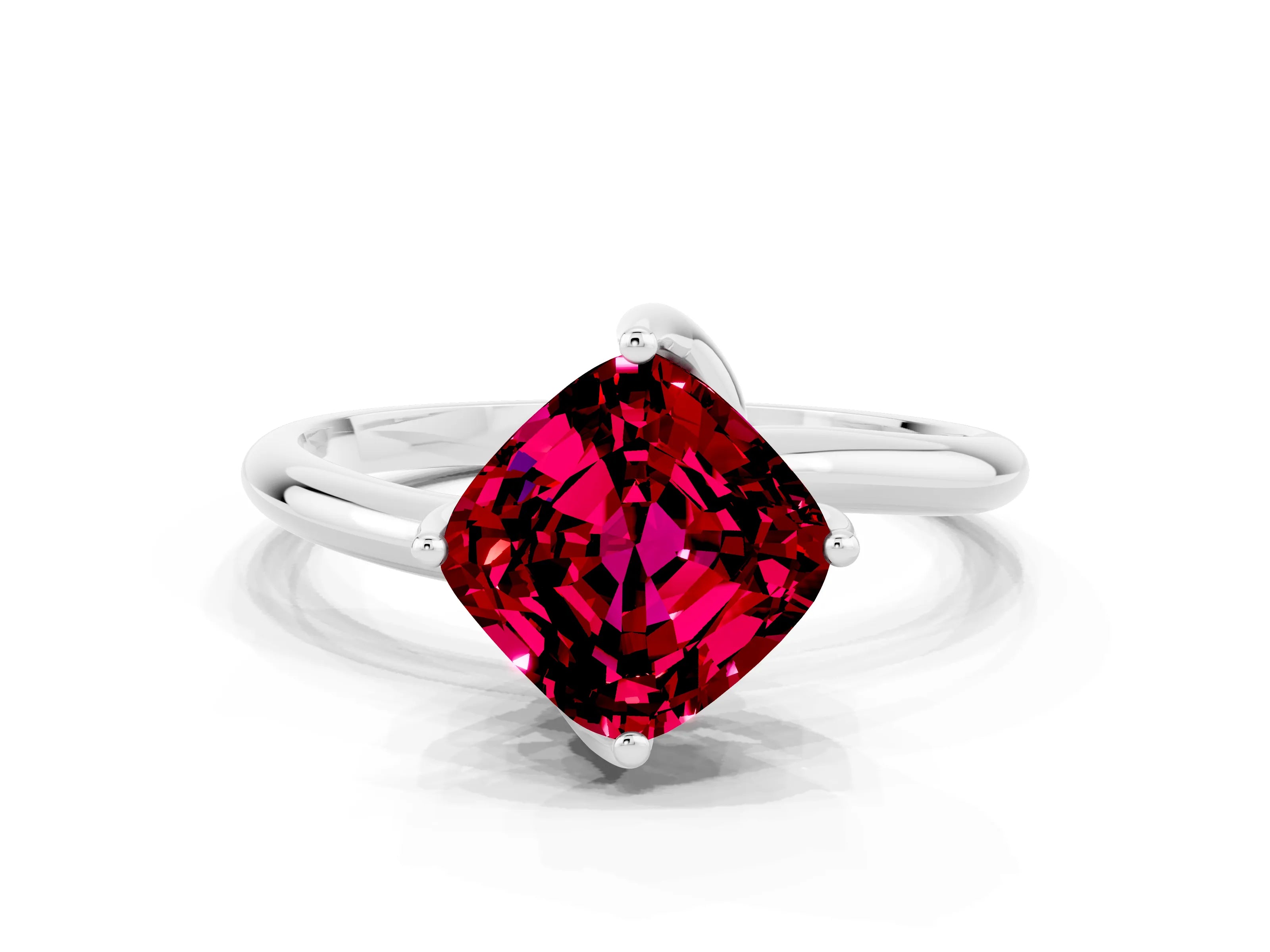 White gold Cushion Cut Garnet Solitaire Engagement Ring with Four-Prong Setting and Classic Band_12