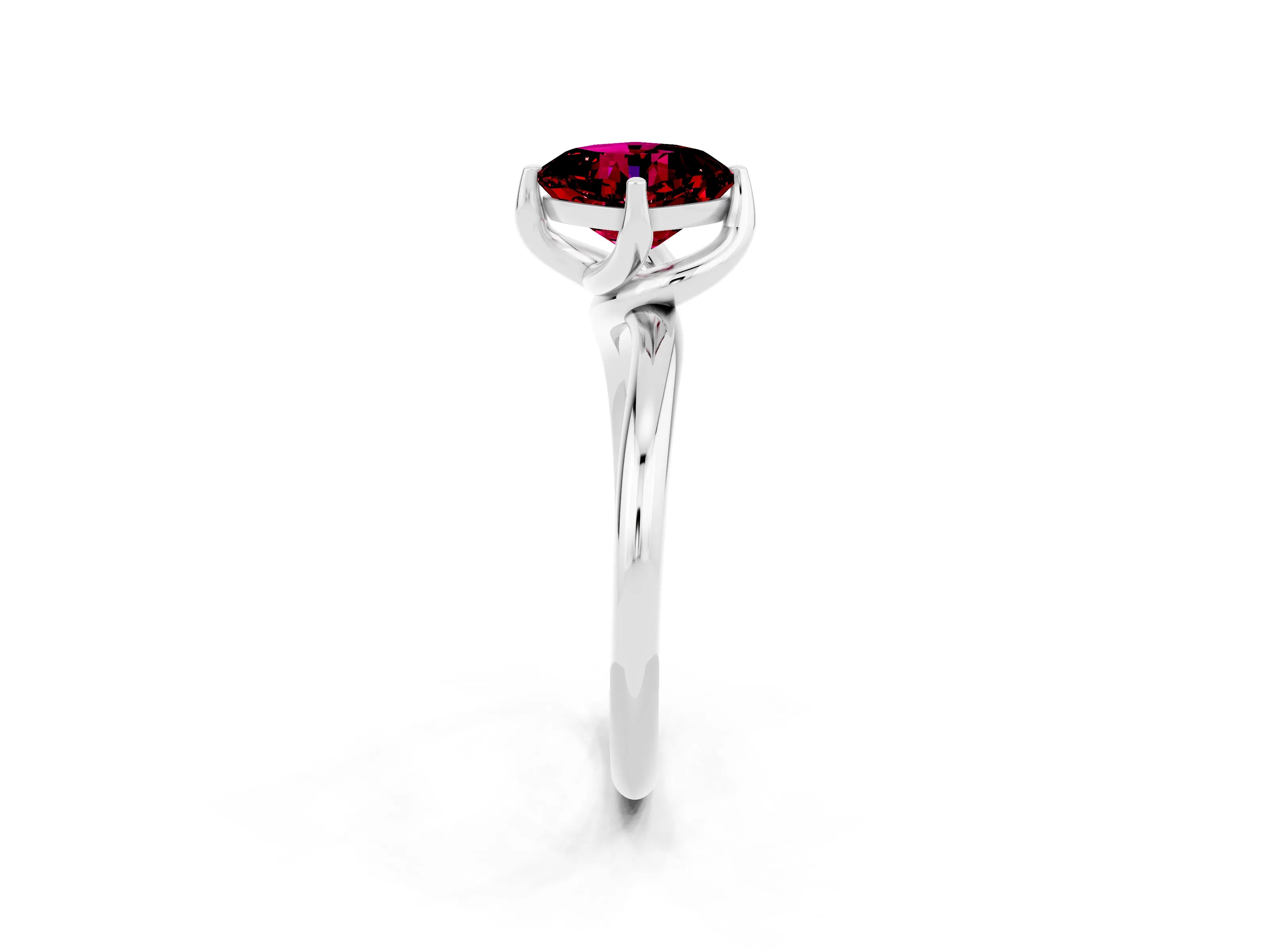 White gold Cushion Cut Garnet Solitaire Engagement Ring with Four-Prong Setting and Classic Band_14
