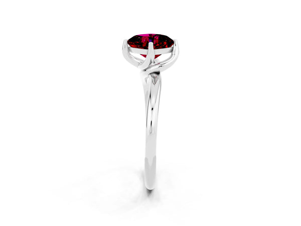 Silver Cushion Cut Garnet Solitaire Engagement Ring with Four-Prong Setting and Classic Band