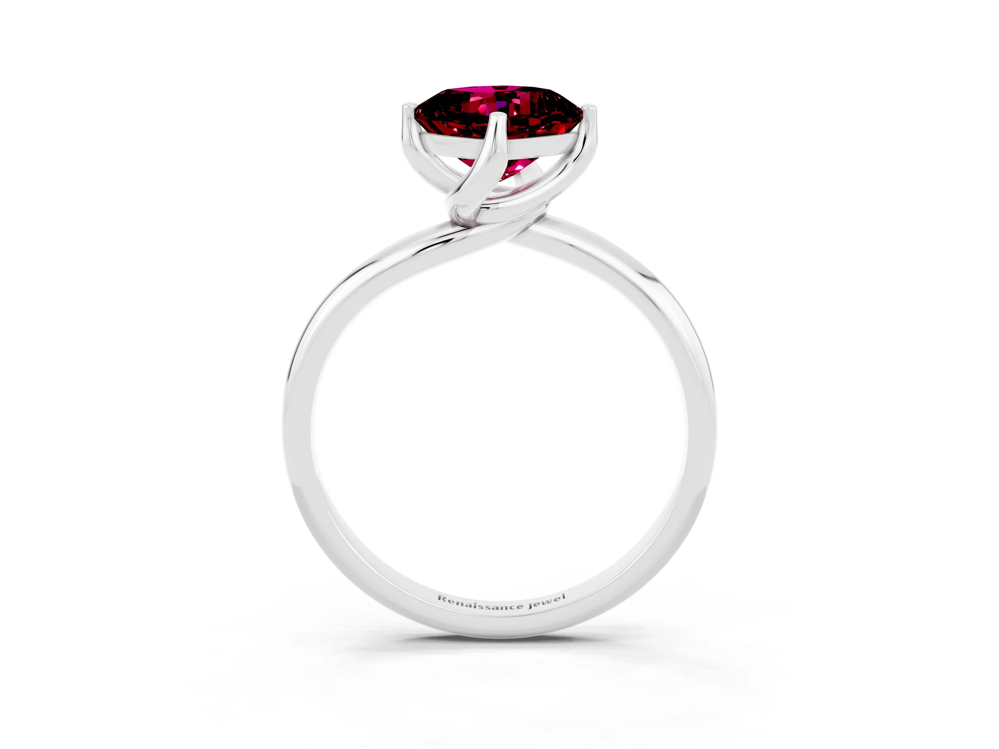 White gold Cushion Cut Garnet Solitaire Engagement Ring with Four-Prong Setting and Classic Band_15