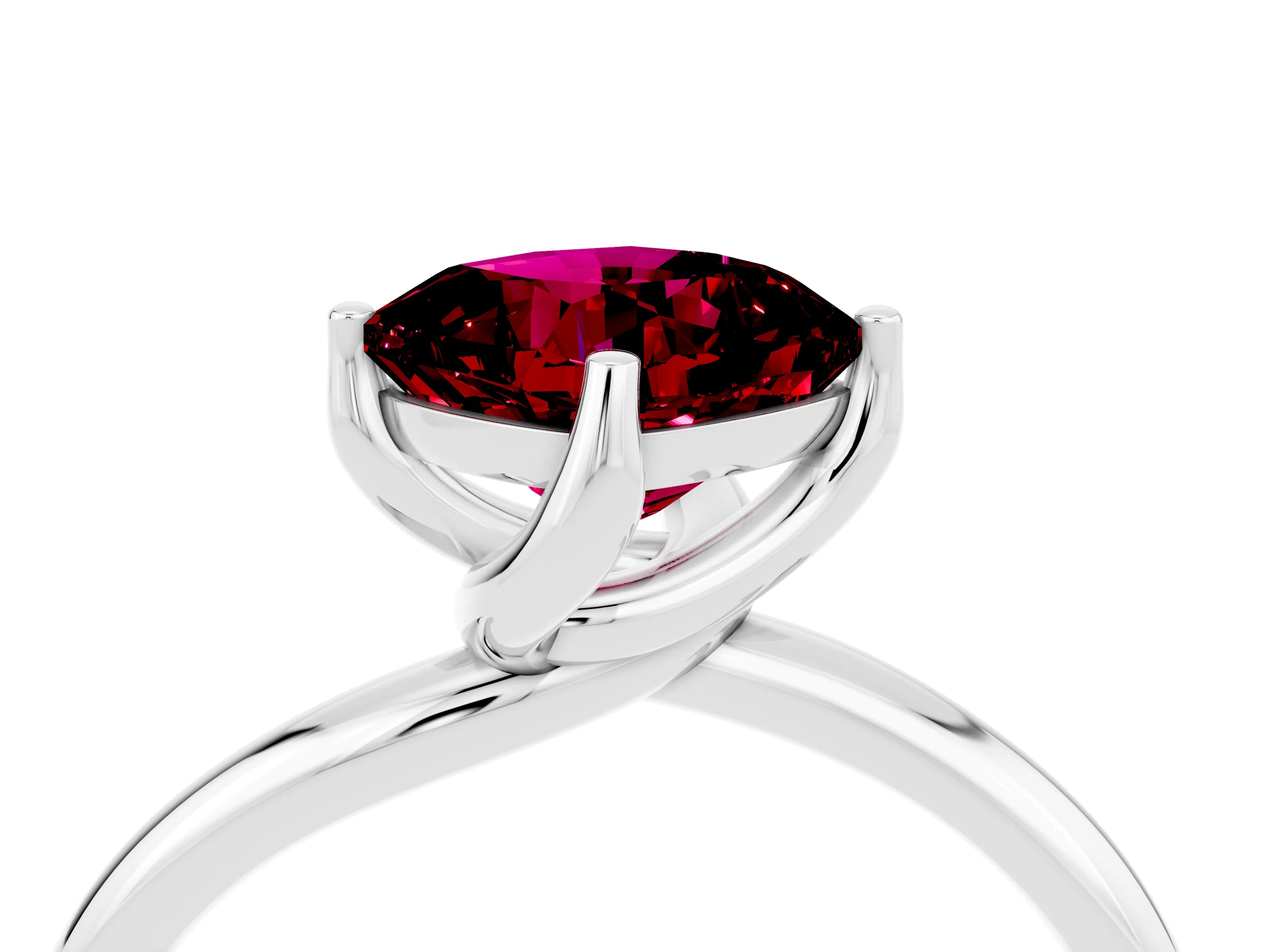 White gold Cushion Cut Garnet Solitaire Engagement Ring with Four-Prong Setting and Classic Band_16
