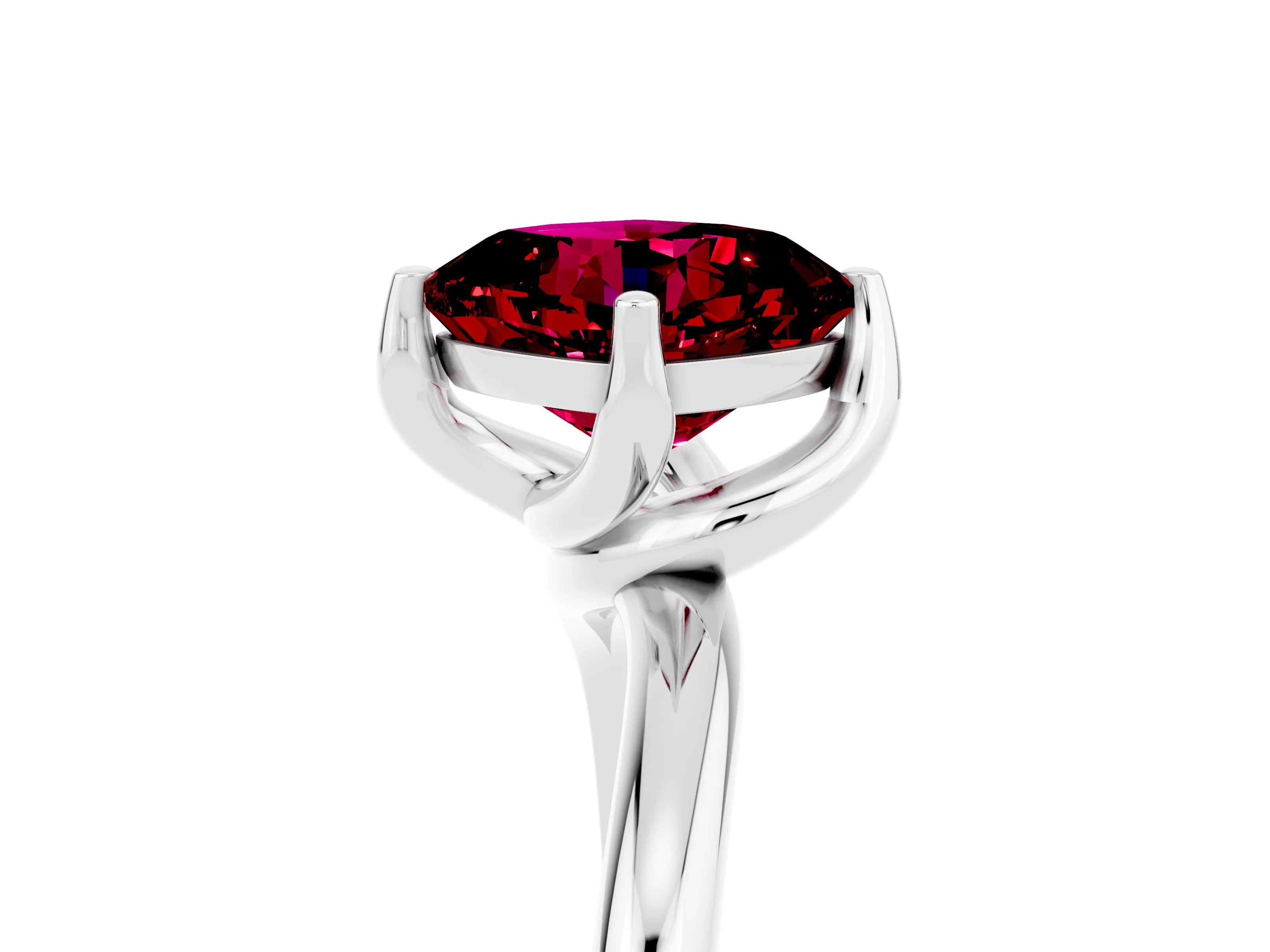 White gold Cushion Cut Garnet Solitaire Engagement Ring with Four-Prong Setting and Classic Band_17