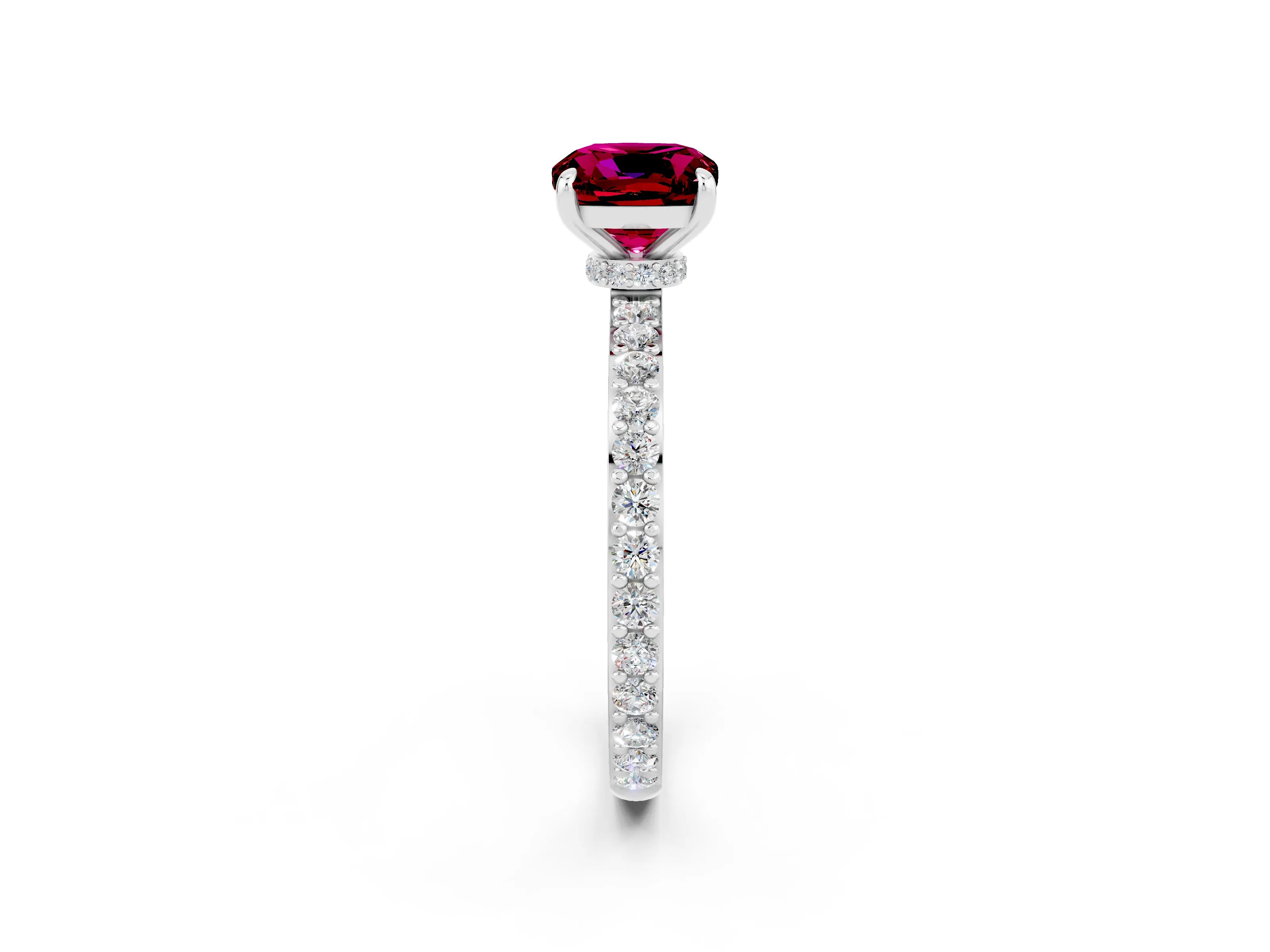 White gold Cushion Cut Garnet Solitaire Engagement Ring with Pavé Band and Four-Prong Setting_2