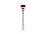 White gold Cushion Cut Garnet Solitaire Engagement Ring with Pavé Band and Four-Prong Setting_2