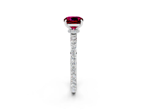 White gold Cushion Cut Garnet Solitaire Engagement Ring with Pavé Band and Four-Prong Setting_2