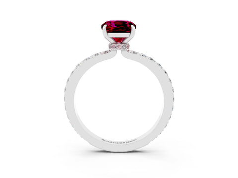 White gold Cushion Cut Garnet Solitaire Engagement Ring with Pavé Band and Four-Prong Setting_3