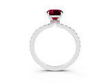 White gold Cushion Cut Garnet Solitaire Engagement Ring with Pavé Band and Four-Prong Setting_3