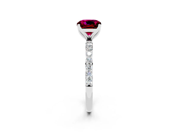 White gold Cushion Cut Garnet Solitaire Engagement Ring with Round  Pavé Band and Prong Setting