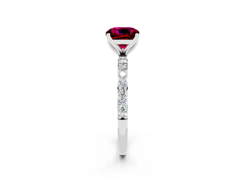 White gold Cushion Cut Garnet Solitaire Engagement Ring with Pavé Band and Prong Setting_2