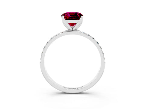 White gold Cushion Cut Garnet Solitaire Engagement Ring with Pavé Band and Prong Setting_3