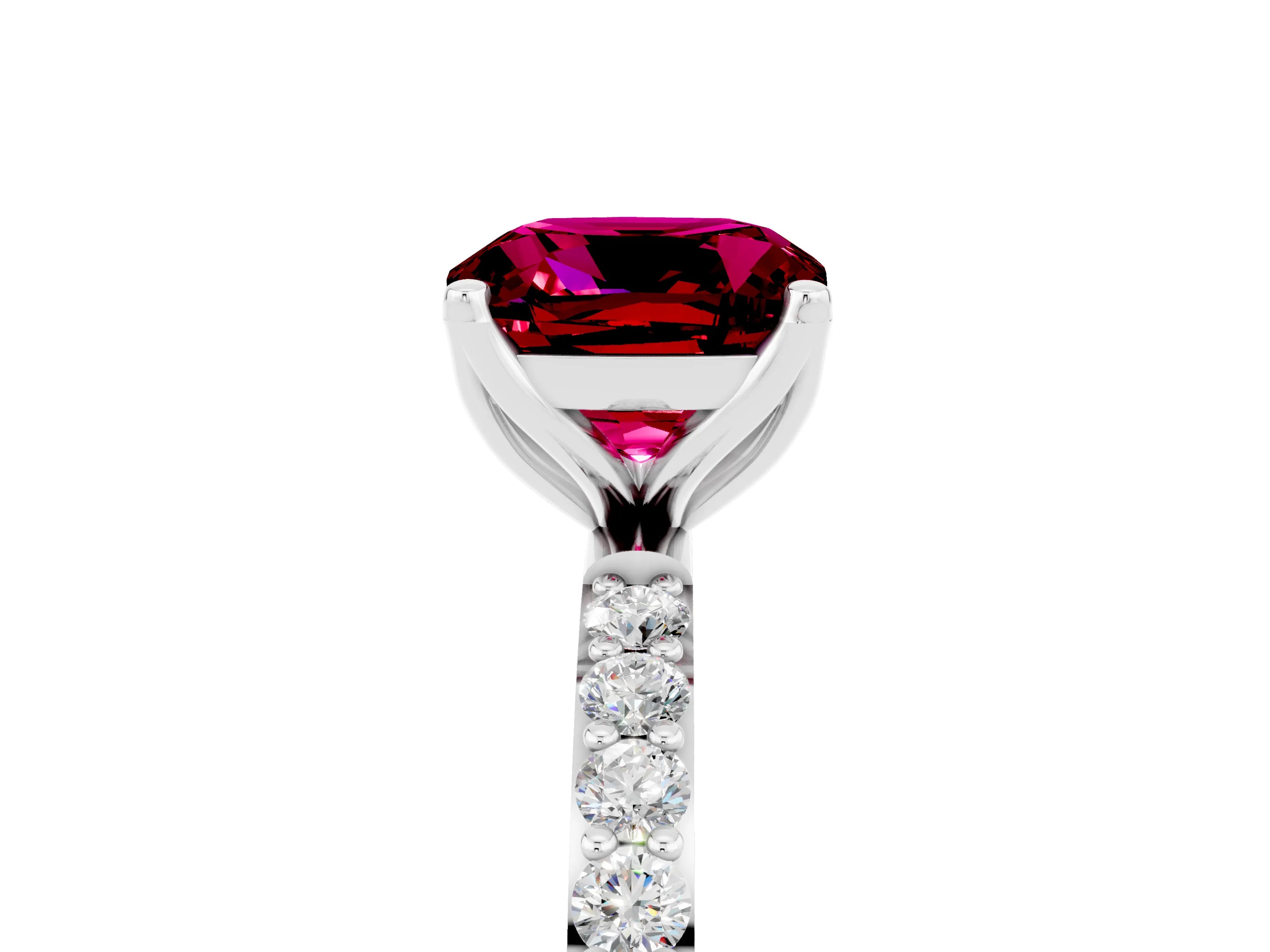 White gold Cushion Cut Garnet Solitaire Engagement Ring with Pavé Band and Prong Setting_5