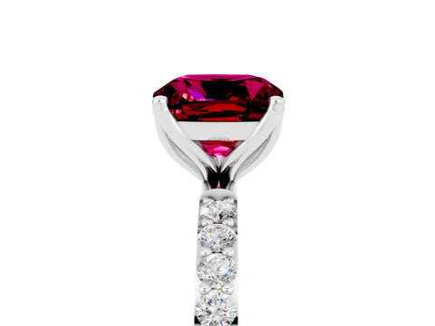 White gold Cushion Cut Garnet Solitaire Engagement Ring with Pavé Band and Prong Setting_5