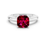 White gold Cushion Cut Garnet Solitaire Engagement Ring with Round Band and Four-Prong Setting