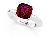 White gold Cushion Cut Garnet Solitaire Engagement Ring with Round Band and Four-Prong Setting_1
