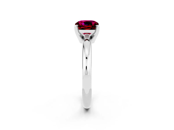 Platinum Cushion Cut Garnet Solitaire Engagement Ring with Round Band and Four-Prong Setting