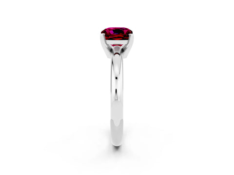 White gold Cushion Cut Garnet Solitaire Engagement Ring with Round Band and Four-Prong Setting_2