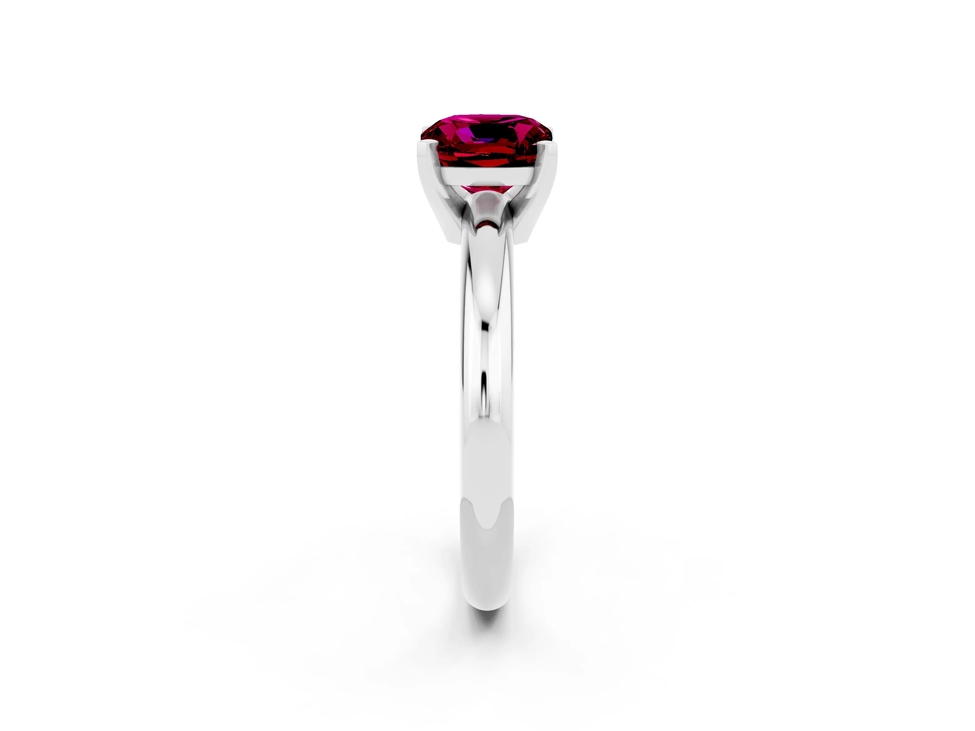 White gold Cushion Cut Garnet Solitaire Engagement Ring with Round Band and Four-Prong Setting_2