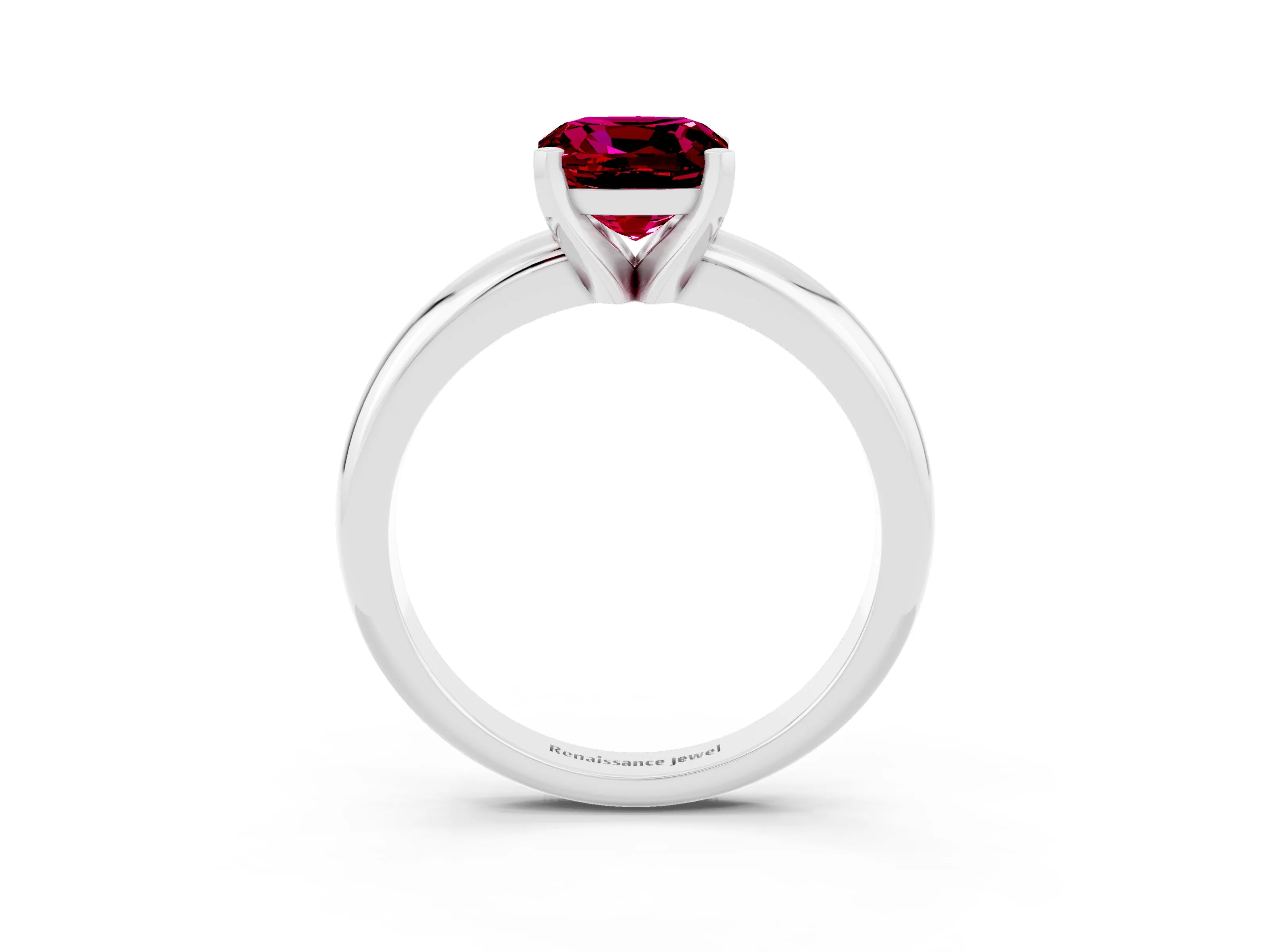 White gold Cushion Cut Garnet Solitaire Engagement Ring with Round Band and Four-Prong Setting_3