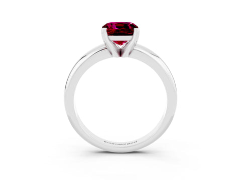 White gold Cushion Cut Garnet Solitaire Engagement Ring with Round Band and Four-Prong Setting_3