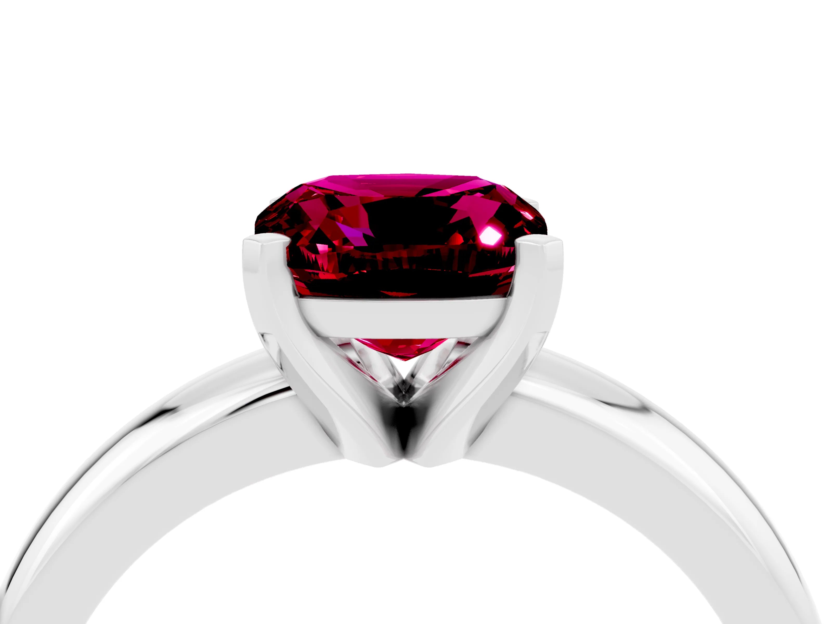 White gold Cushion Cut Garnet Solitaire Engagement Ring with Round Band and Four-Prong Setting_4