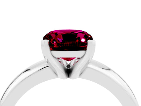 White gold Cushion Cut Garnet Solitaire Engagement Ring with Round Band and Four-Prong Setting_4