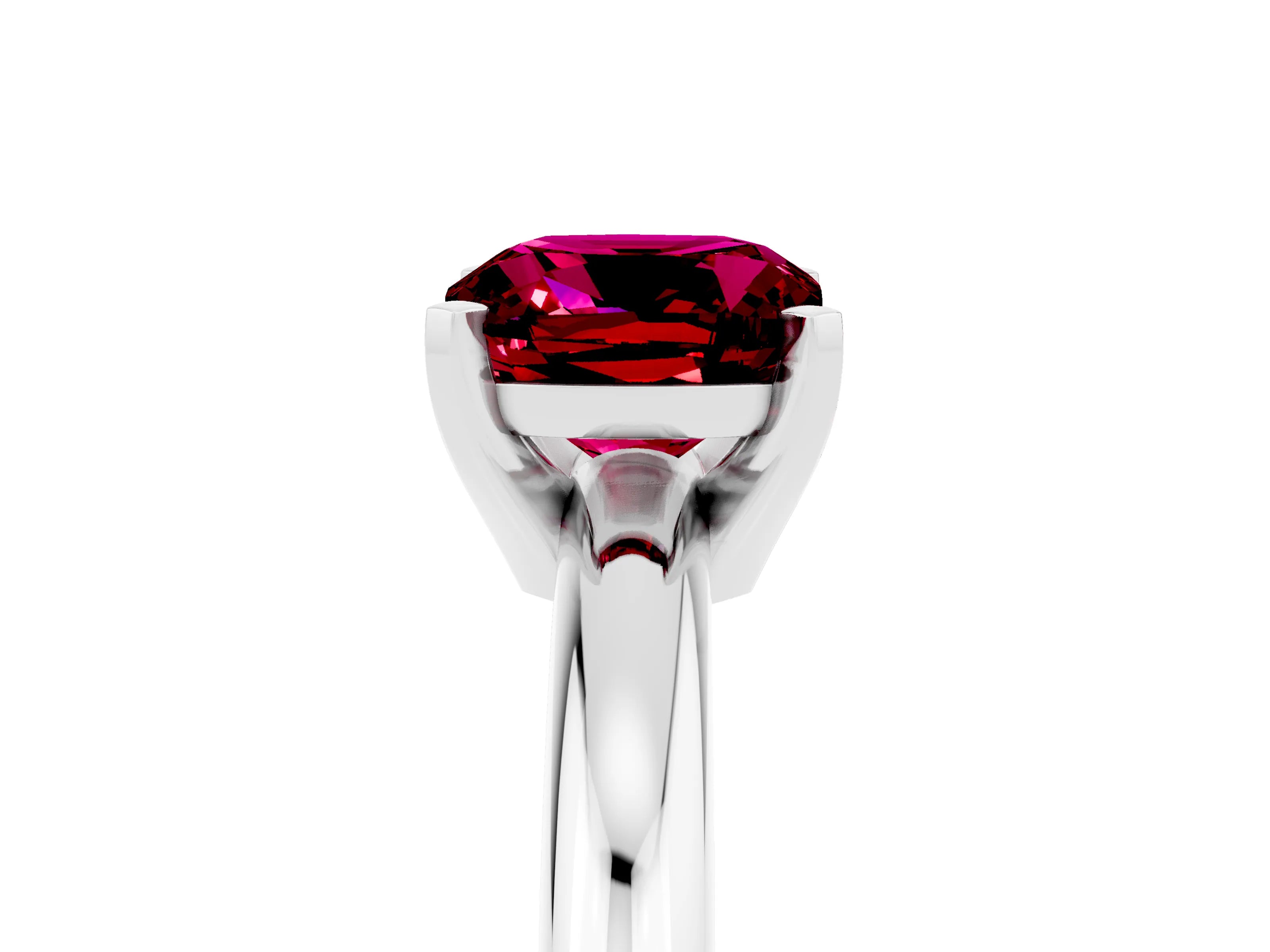 White gold Cushion Cut Garnet Solitaire Engagement Ring with Round Band and Four-Prong Setting_5