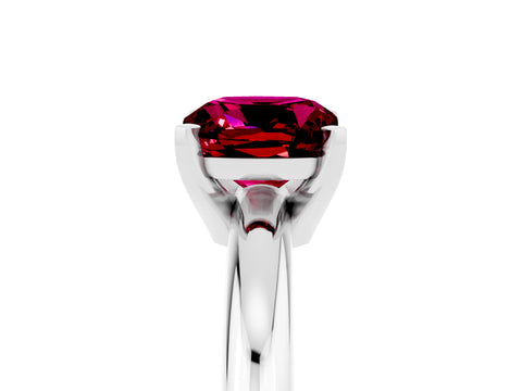 White gold Cushion Cut Garnet Solitaire Engagement Ring with Round Band and Four-Prong Setting_5