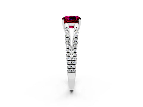 White gold Cushion Cut Garnet Solitaire Engagement Ring with Split Shank Pavé Band_2