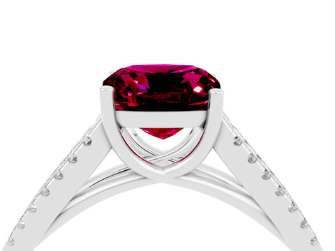 White gold Cushion Cut Garnet Solitaire Engagement Ring with Split Shank Pavé Band_4