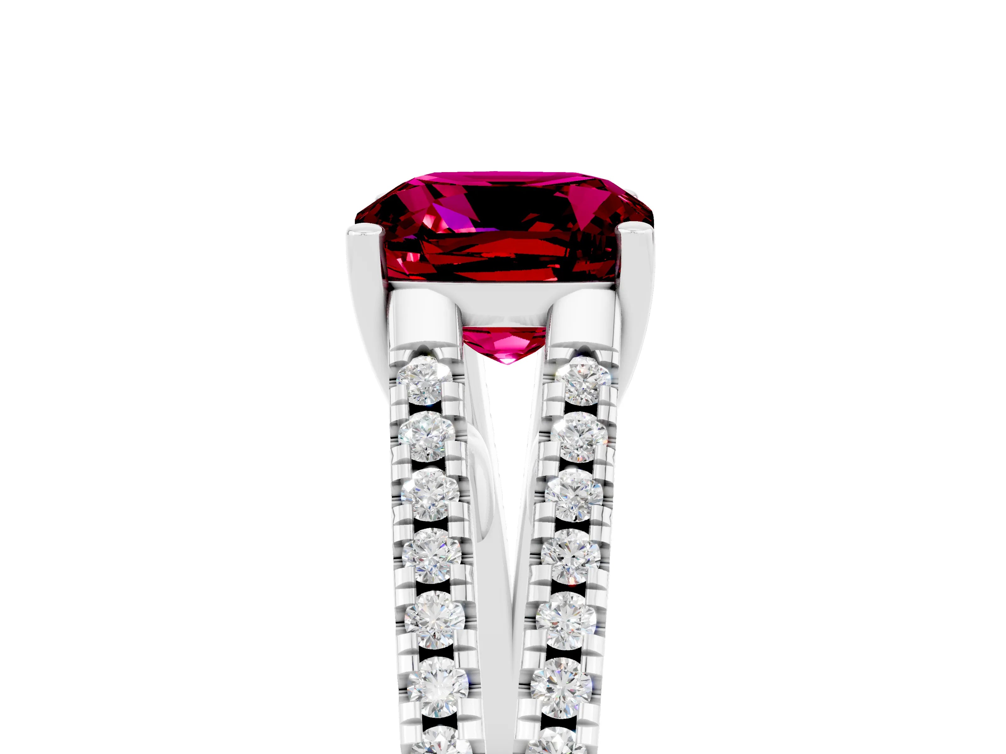 White gold Cushion Cut Garnet Solitaire Engagement Ring with Split Shank Pavé Band_5