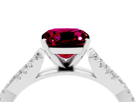 White gold Cushion Cut Garnet Solitaire Engagement Ring with Twisted Pavé Band and Four-Prong Setting_16