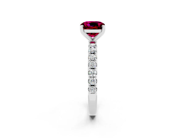 Platinum Cushion Cut Garnet Solitaire Pavé Band with Four-Prong Setting