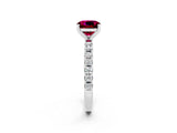 White gold Cushion Cut Garnet Solitaire Pavé Band with Four-Prong Setting_2