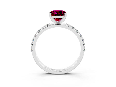 White gold Cushion Cut Garnet Solitaire Pavé Band with Four-Prong Setting_3
