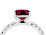 White gold Cushion Cut Garnet Solitaire Pavé Band with Four-Prong Setting_4