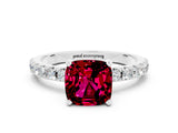 White gold Cushion Cut Garnet Solitaire Pavé Band with Four-Prong Setting