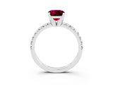 White gold Cushion Cut Garnet Solitaire Pavé Engagement Ring with Round Band and Prong Setting_100