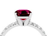 White gold Cushion Cut Garnet Solitaire Pavé Engagement Ring with Round Band and Prong Setting_101