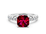 White gold Cushion Cut Garnet Solitaire Pavé Engagement Ring with Round Band and Prong Setting_97