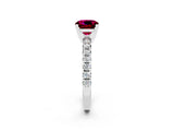 White gold Cushion Cut Garnet Solitaire Pavé Engagement Ring with Round Band and Prong Setting_99