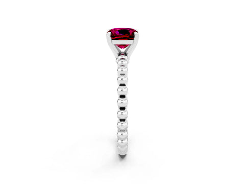 White gold Cushion Cut Garnet Solitaire Ring with Beaded Band and Prong Setting_32