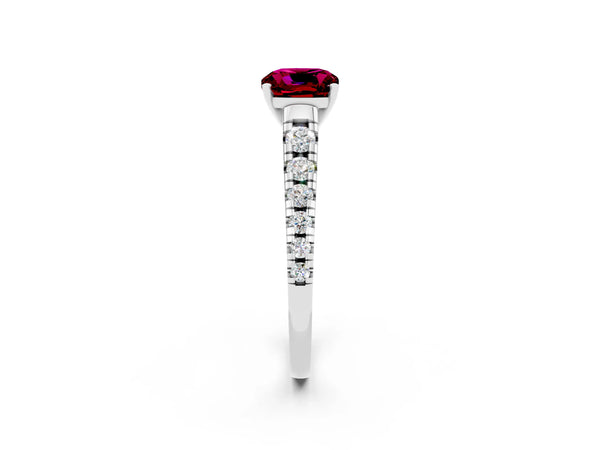 Platinum Cushion Cut Garnet Cathedral Solitaire Ring with Round  Pavé Band