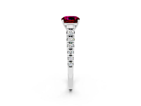 White gold Cushion Cut Garnet Solitaire Ring with Cathedral Setting and Pavé Band_2