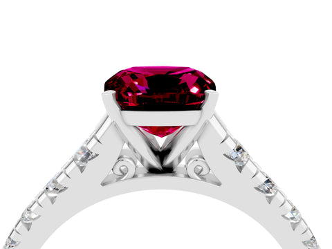 White gold Cushion Cut Garnet Solitaire Ring with Cathedral Setting and Pavé Band_4