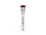 White gold Cushion Cut Garnet Solitaire Ring with Filigree Band and Four-Prong Setting_26