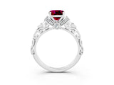 White gold Cushion Cut Garnet Solitaire Ring with Filigree Band and Four-Prong Setting_27