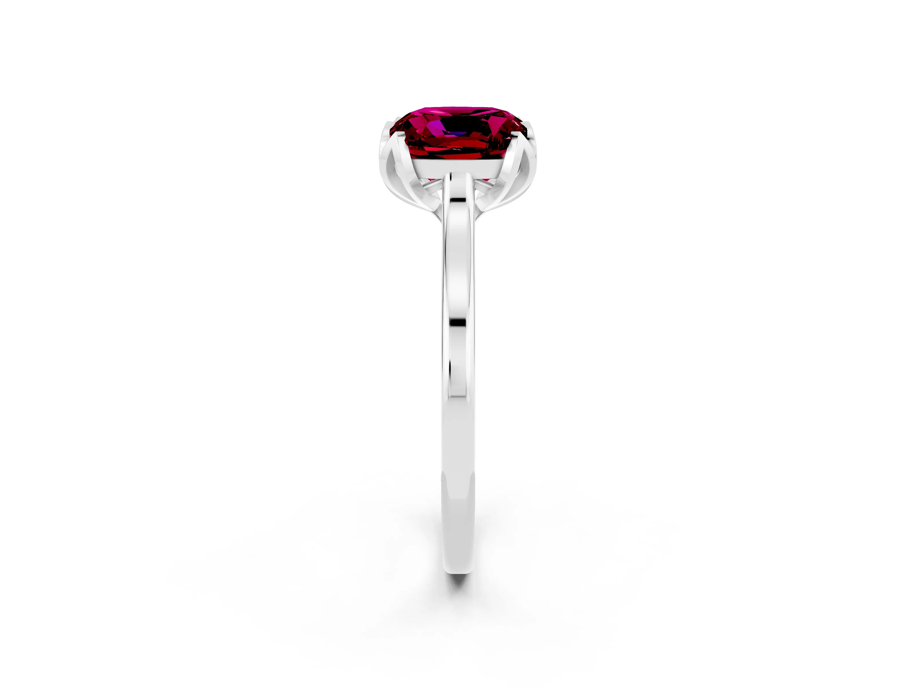 White gold Cushion Cut Garnet Solitaire Ring with Flower Prong Setting and Classic Band_14
