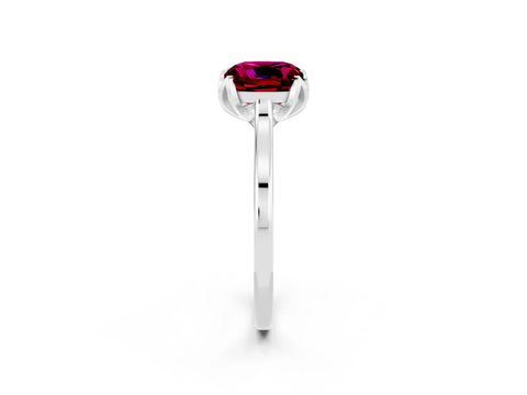 White gold Cushion Cut Garnet Solitaire Ring with Flower Prong Setting and Classic Band_14
