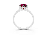 White gold Cushion Cut Garnet Solitaire Ring with Flower Prong Setting and Classic Band_15