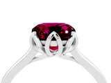 White gold Cushion Cut Garnet Solitaire Ring with Flower Prong Setting and Classic Band_16